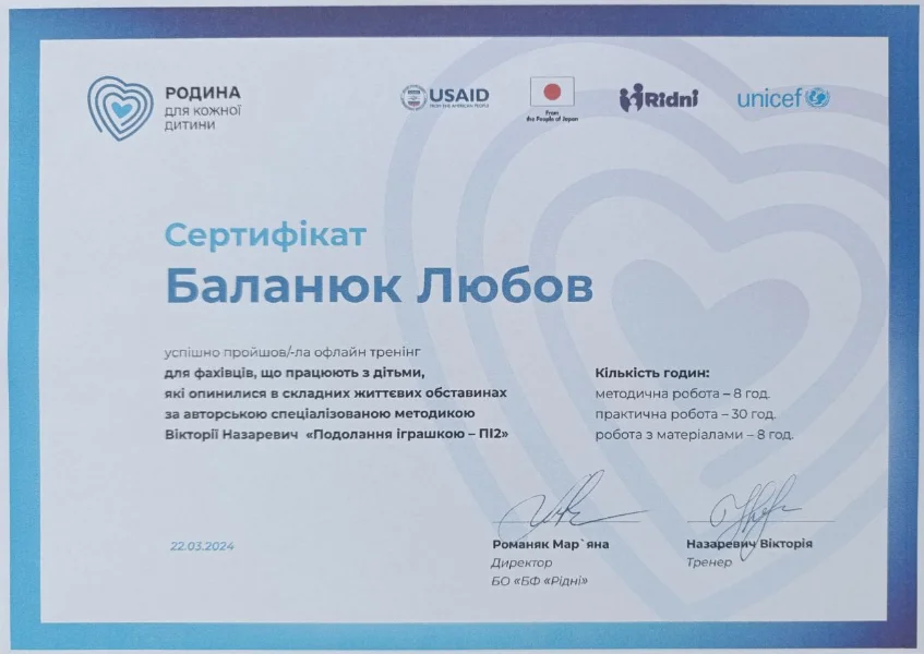 Любов Баланюк подолання іграшкою